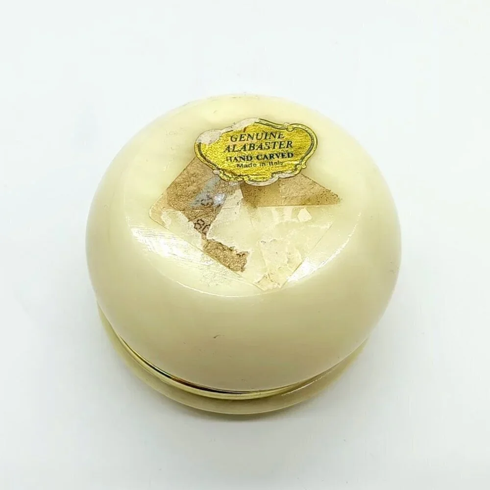 Hand-Carved Italian Alabaster Round Trinket Box